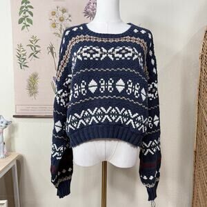 Vintage Fair Isle Crop Slouchy Oversized Sweater Classic Gorpcore Indie Grunge M
